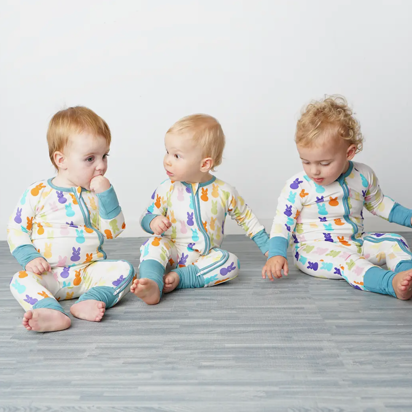 peeps easter bamboo baby convertible footie pajamas | blue