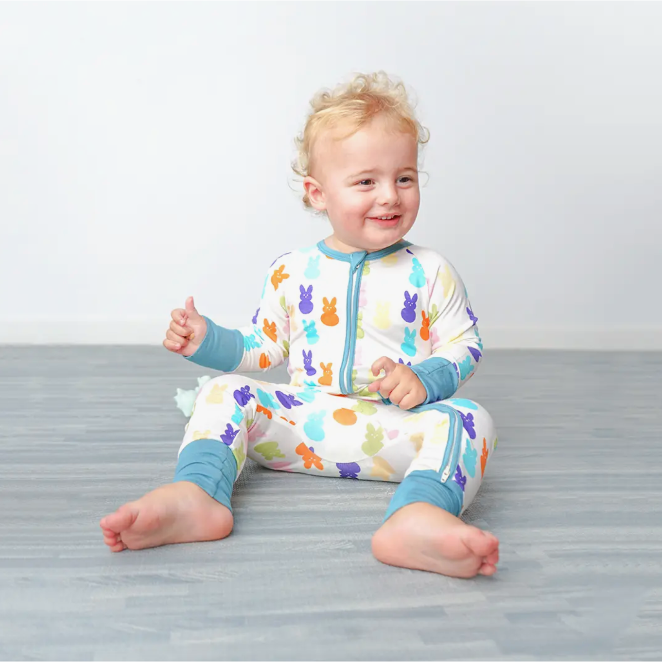peeps easter bamboo baby convertible footie pajamas | blue