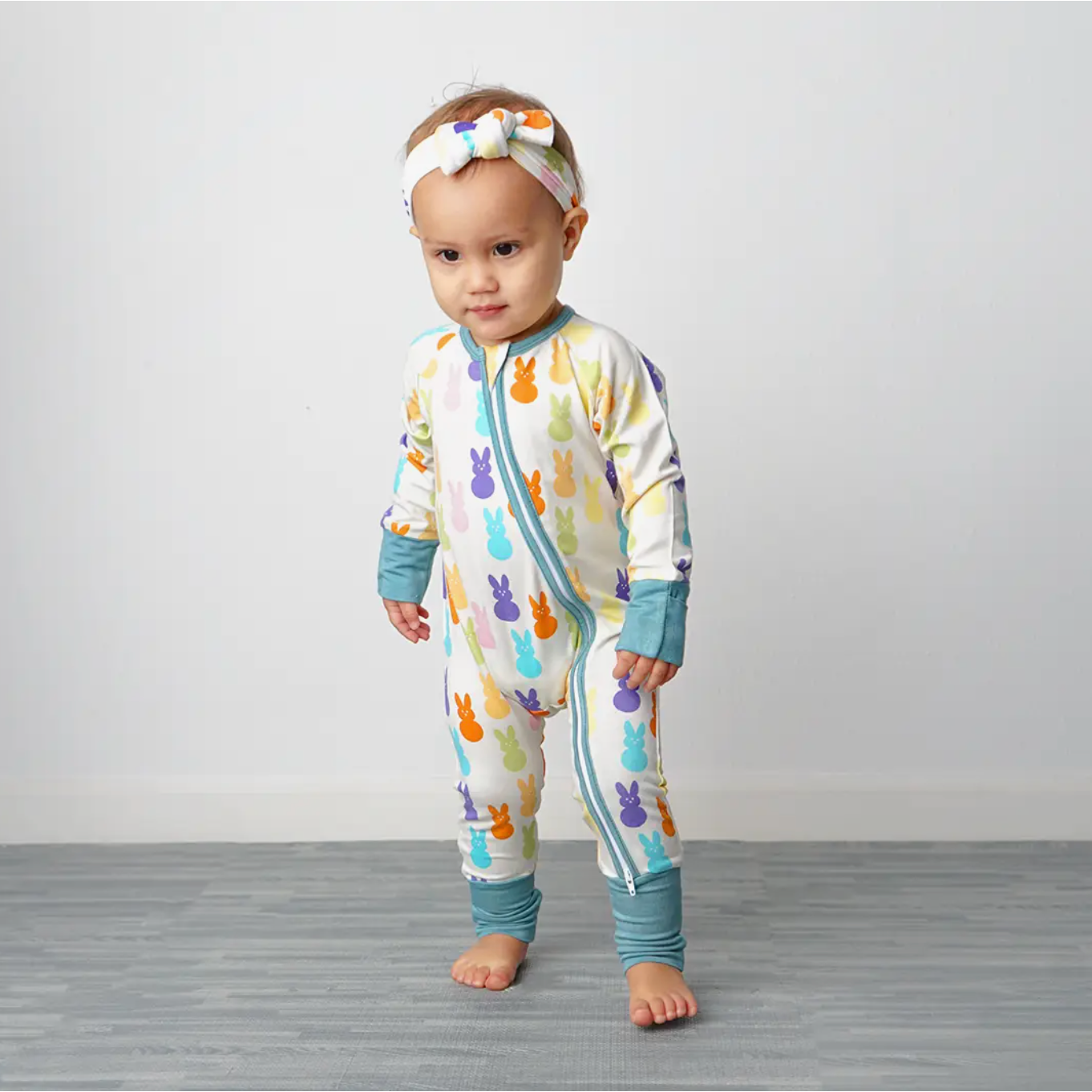 peeps easter bamboo baby convertible footie pajamas | blue