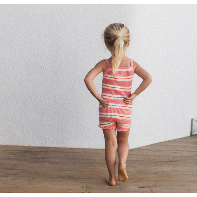 kealia knit romper | striped coral