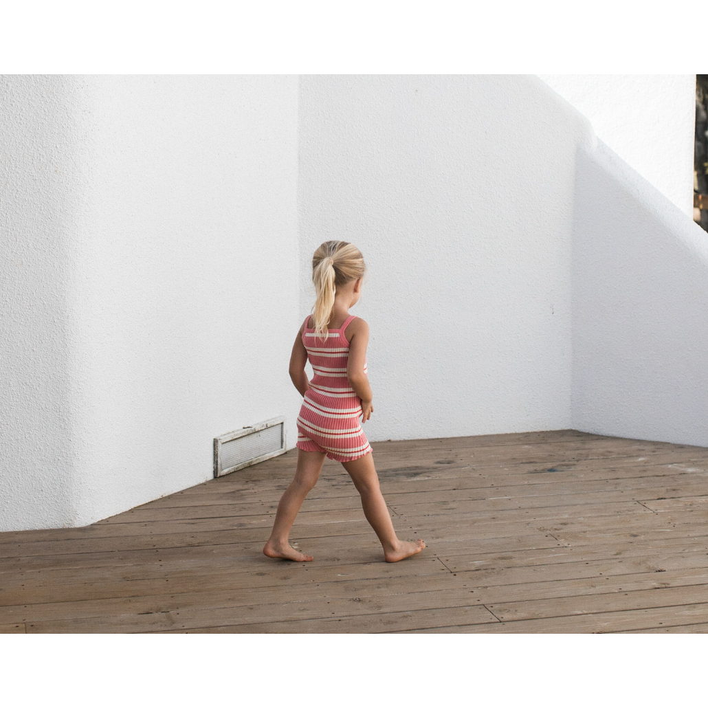 kealia knit romper | striped coral