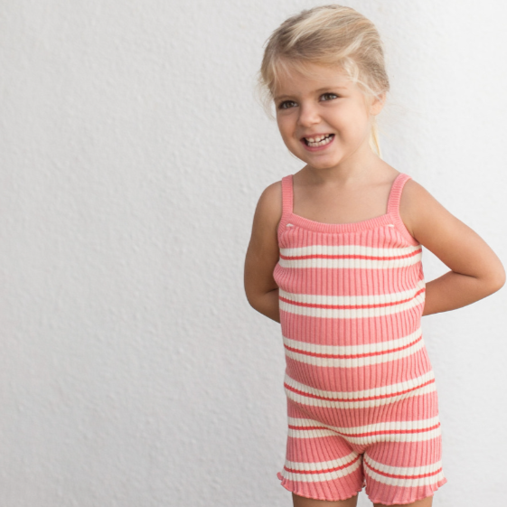 kealia knit romper | striped coral