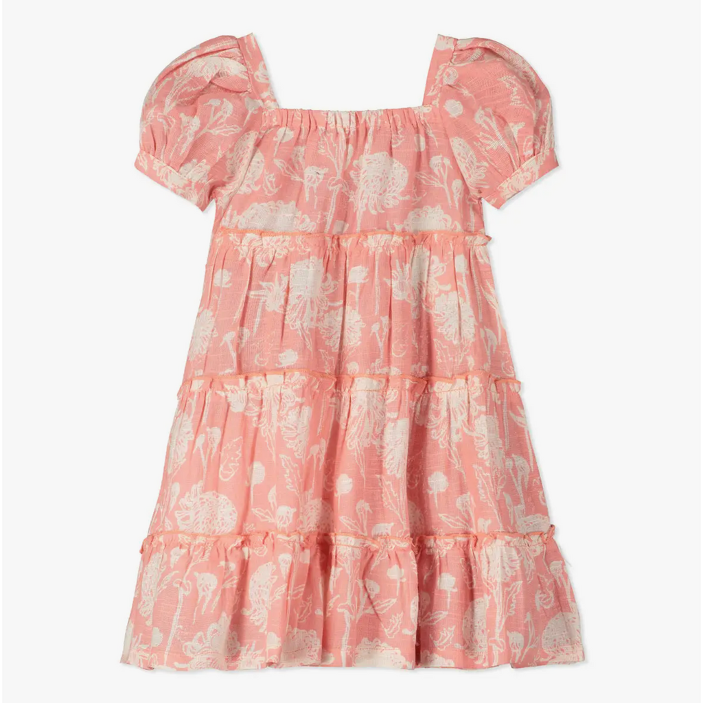 tiered summer dress in pink flower print