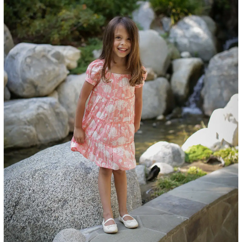 tiered summer dress in pink flower print