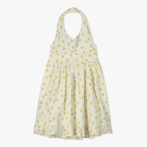 halter dress in cream with diamond pattern