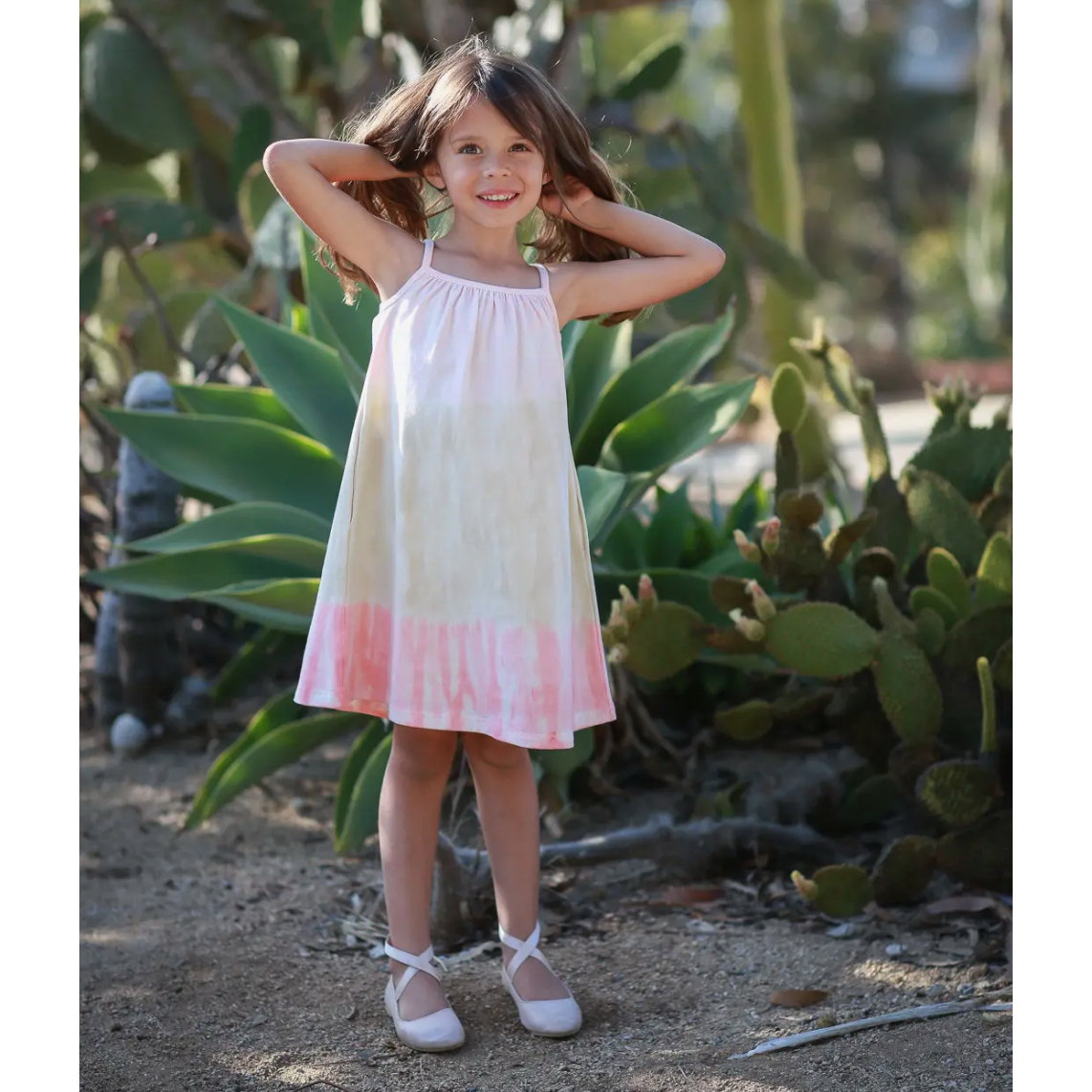 strappy tie dye dress in pink