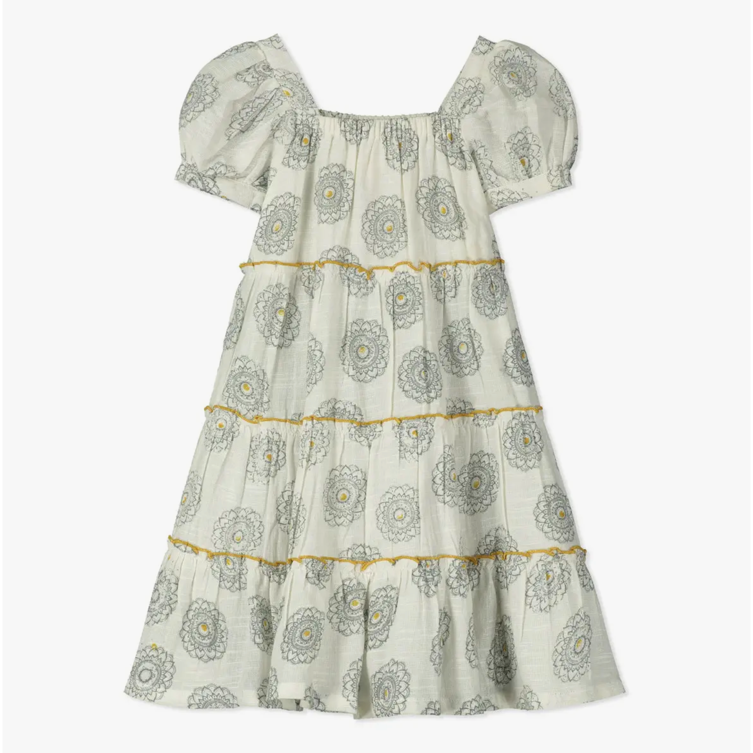 tiered summer dress in tile print
