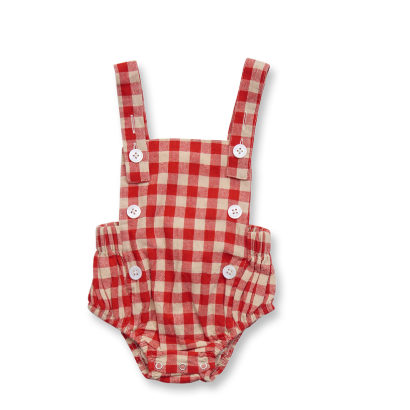 gingham baby romper | red check
