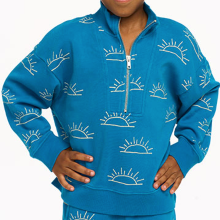 cotton fleece half zip pullover | mykonos blue