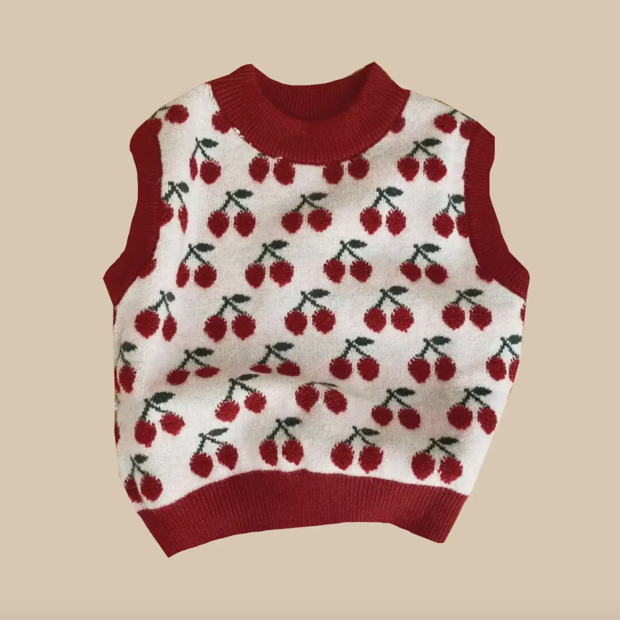cherry knit vest | red