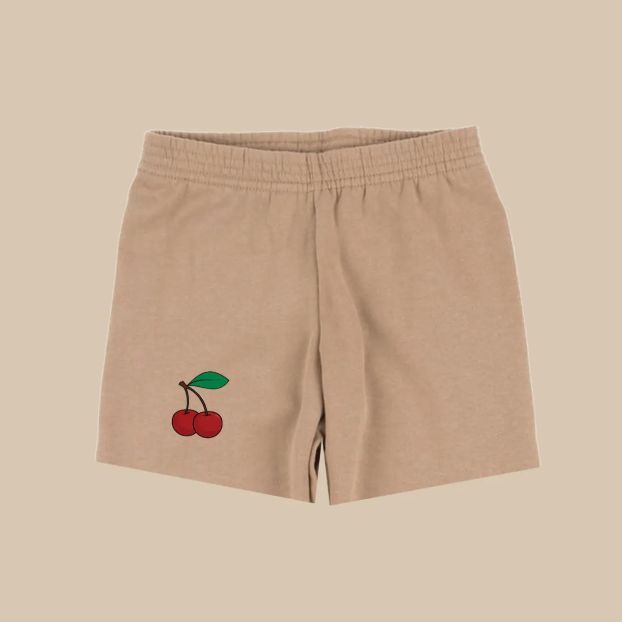 cherry sweat shorts | tan