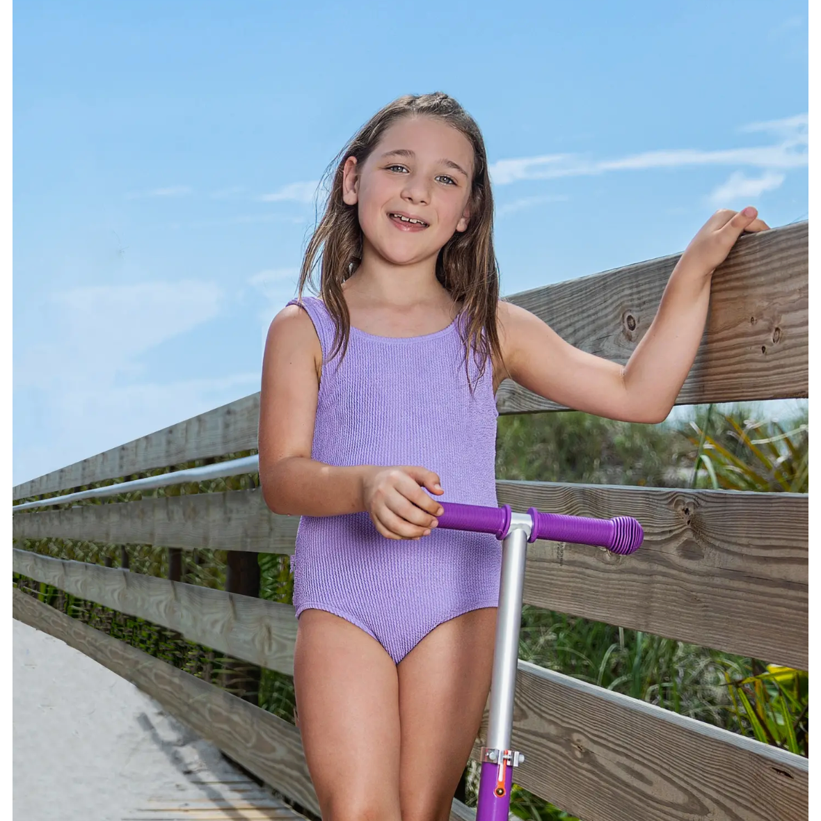 girls one-piece crinkle swimsuit  | periwinkle