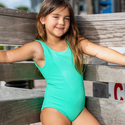 Trendy and classic, this evergreen textured one-piece swimsuit has a low-scoop back in a crinkle fabric that's comfortable for all day wear.