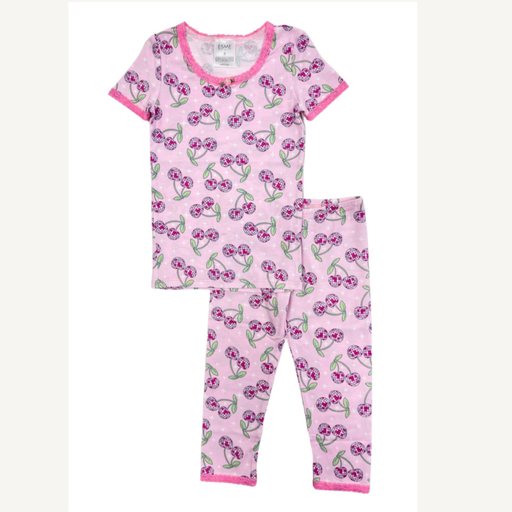 short sleeve pajama set | disco cherry