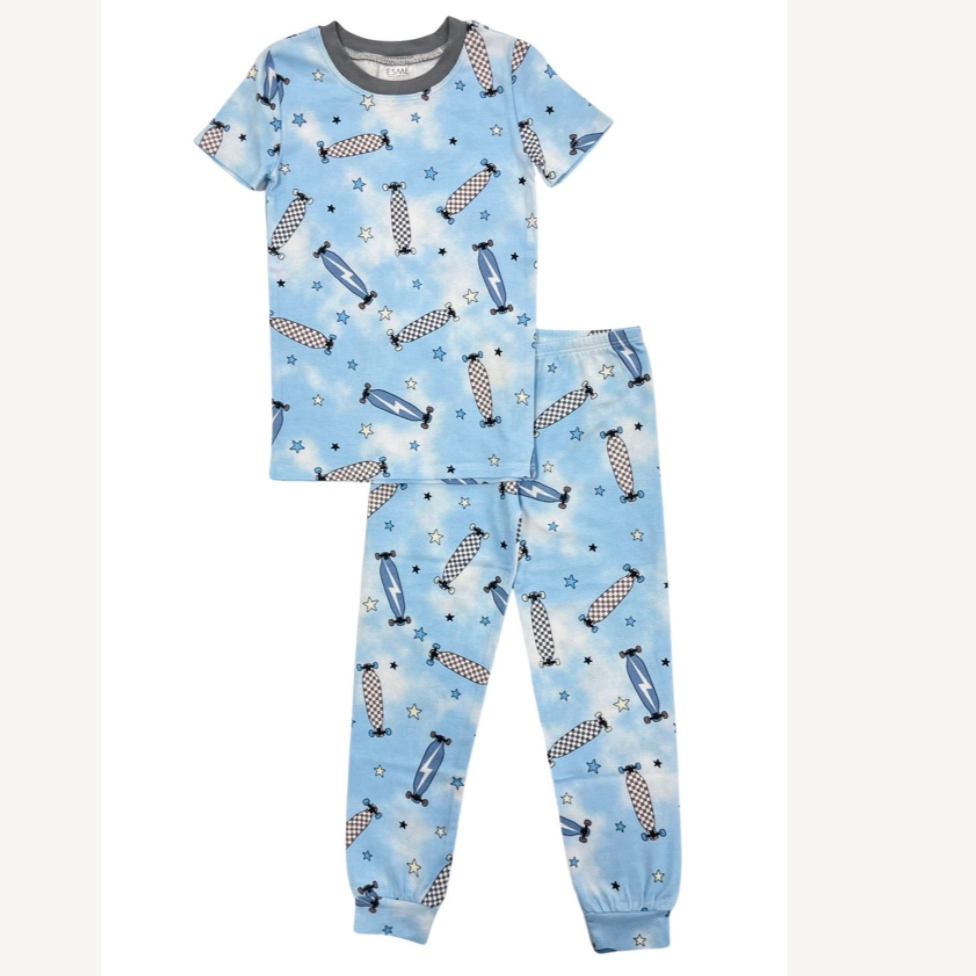 short sleeve pajama set in skateboard
