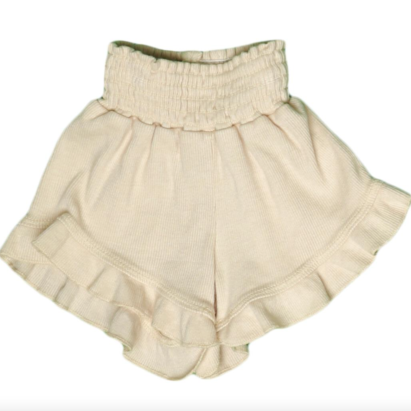 smocking ruffle shorts | cream