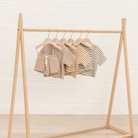 waffle tee and short set in spruce stripe