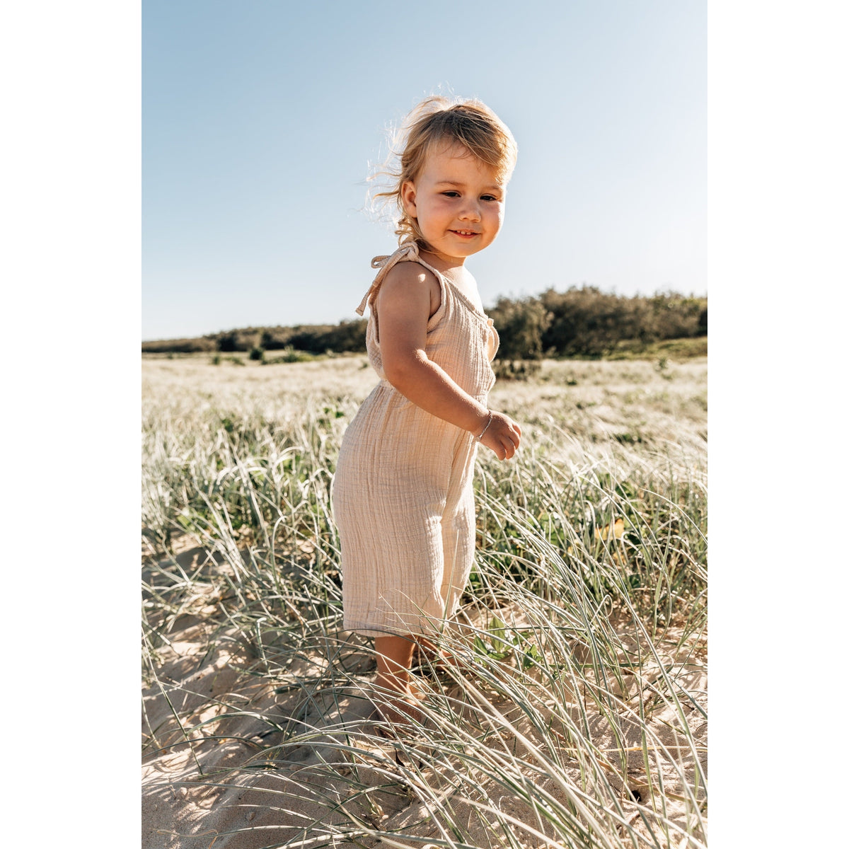 aubrey muslin romper in sand