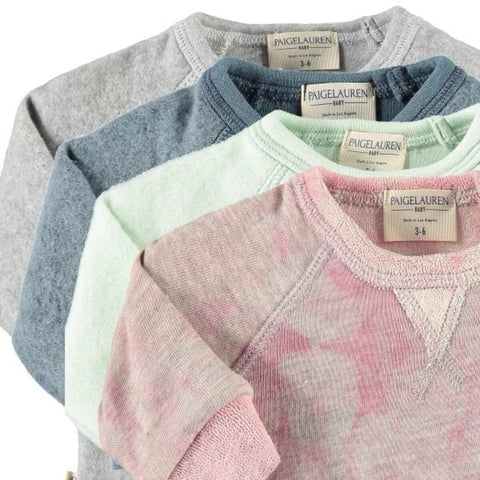 organic kids lounge set in heathered grey pink tie dye