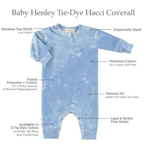baby henley l/s tie dye hacci coverall in sky blue tie dye