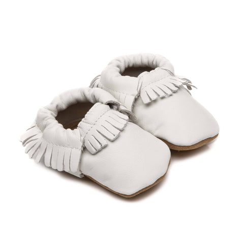 baby moccasins in white