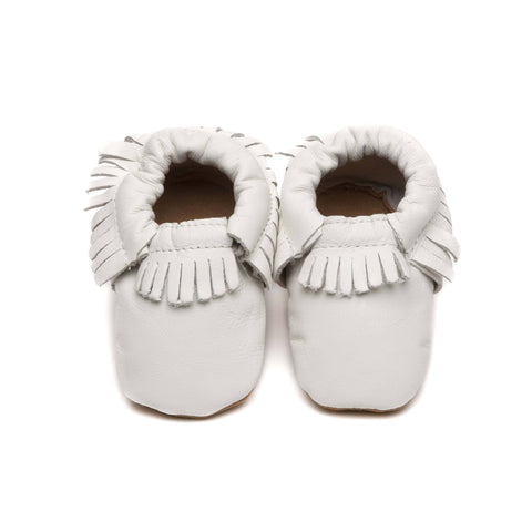 baby moccasins in white