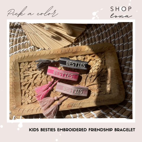 BESTIES embroidered friendship bracelet in pink