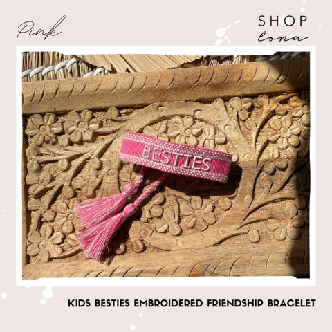 BESTIES embroidered friendship bracelet in pink