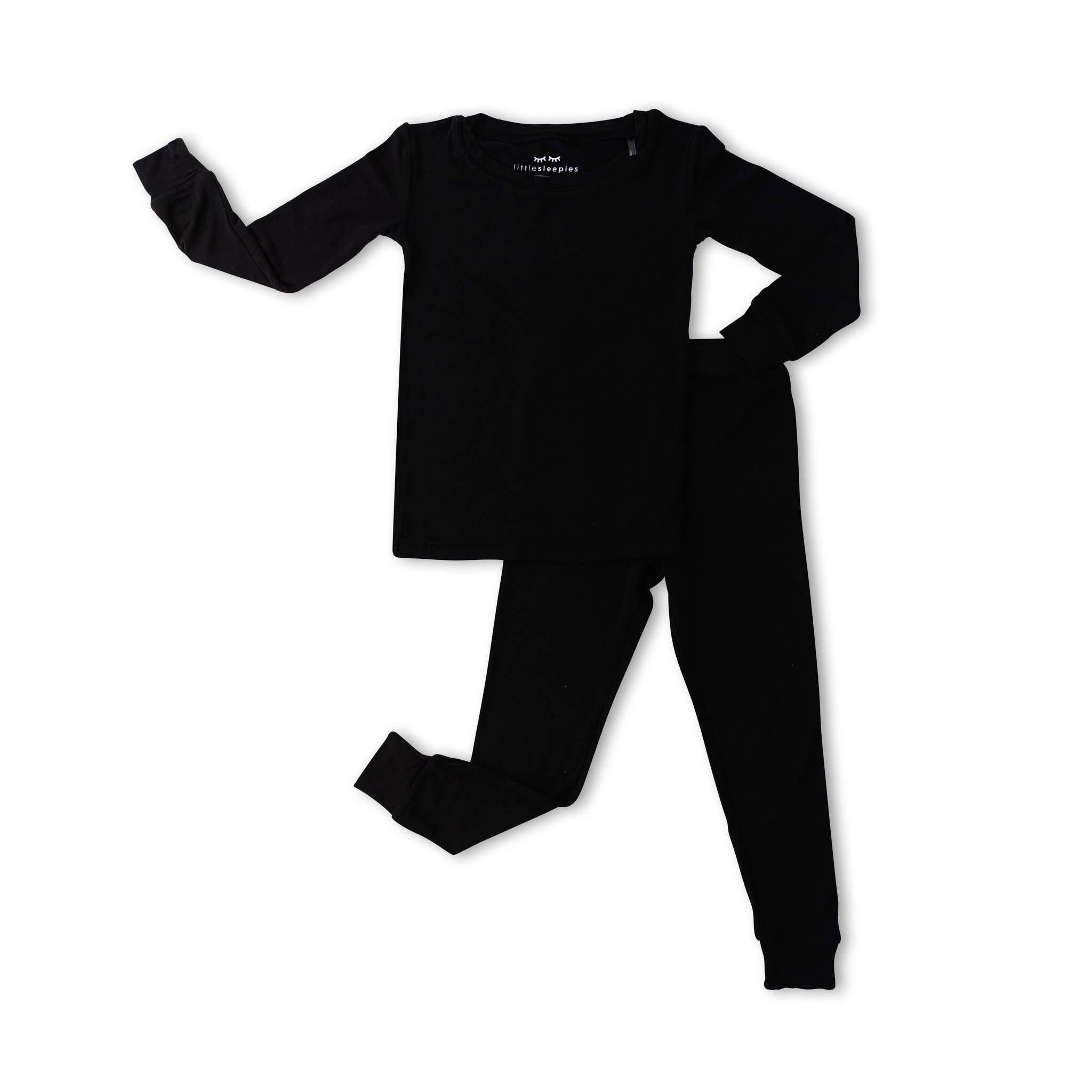 black solid two-piece bamboo viscose pajama set