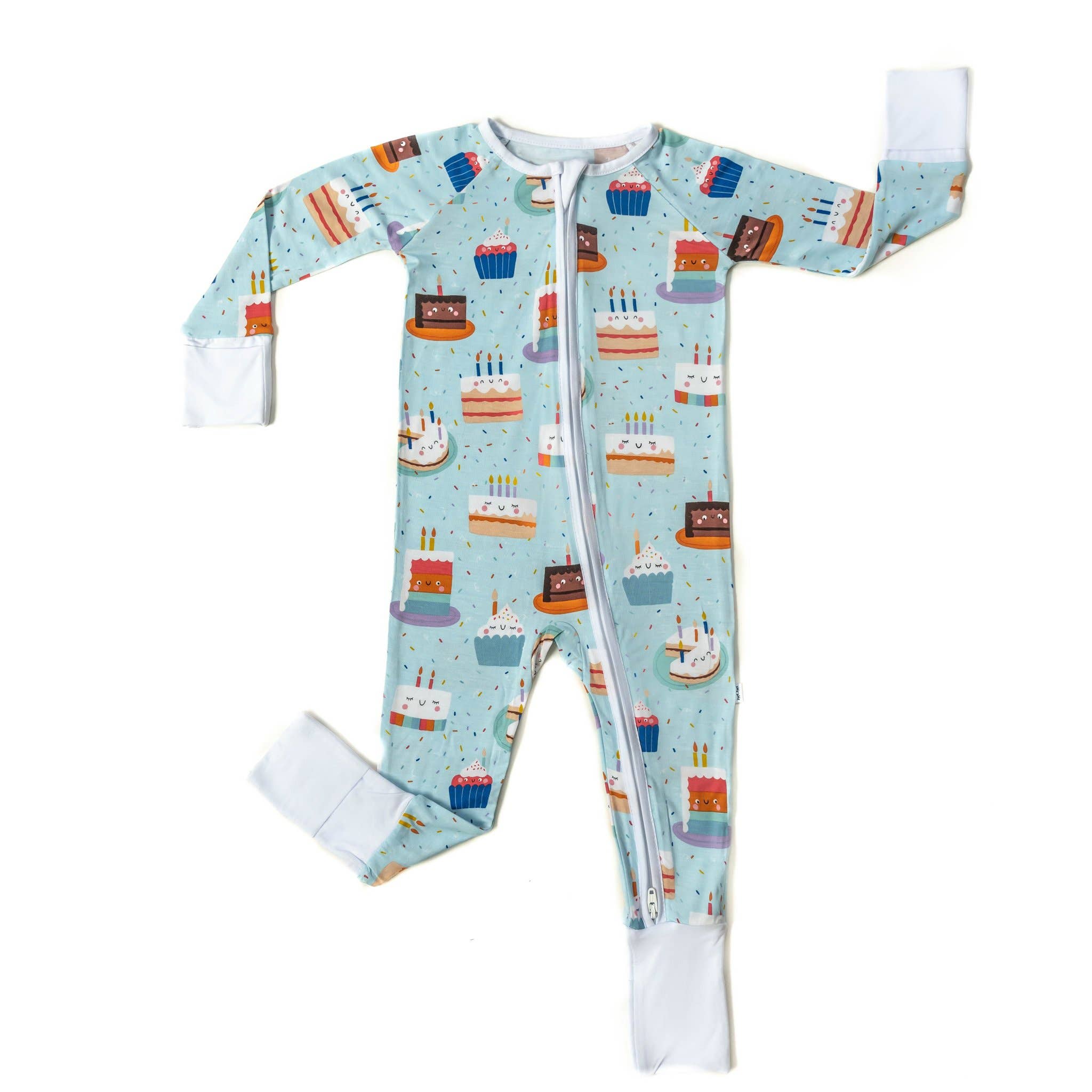 blue birthday cake bamboo viscose convertible romper/sleeper