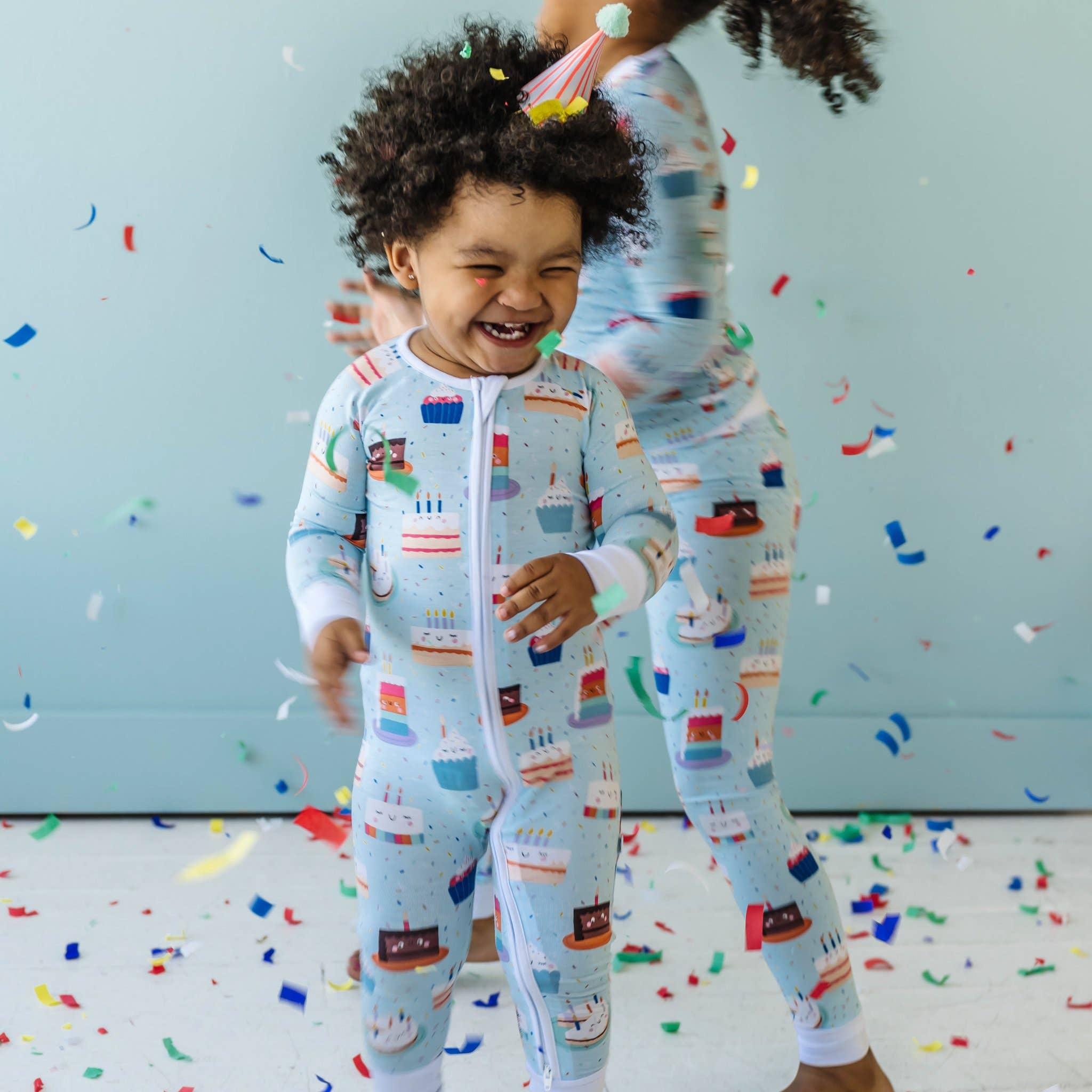 blue birthday cake bamboo viscose convertible romper/sleeper