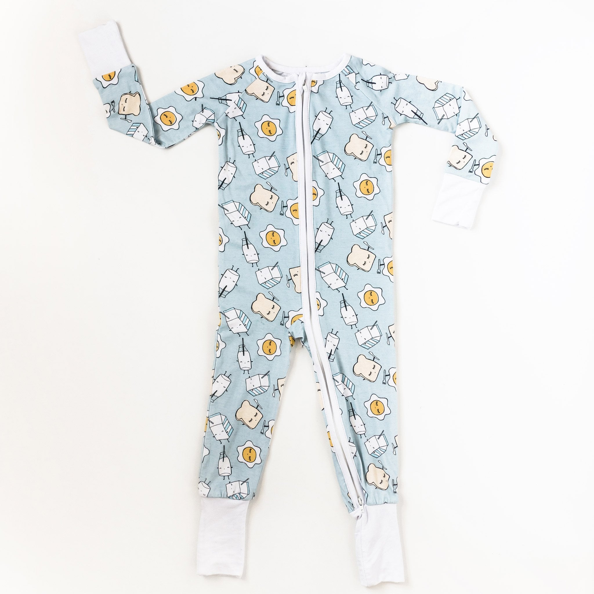 blue breakfast buddies bamboo viscose convertible romper/sleeper