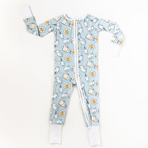 blue breakfast buddies bamboo viscose convertible romper/sleeper