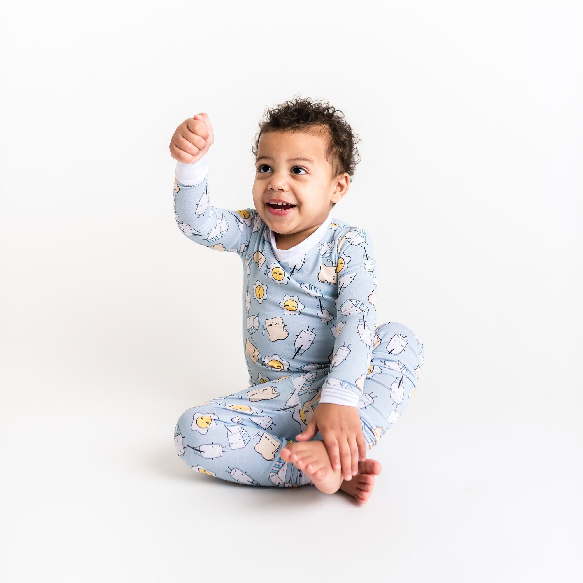 blue breakfast buddies two-piece bamboo viscose pajama set