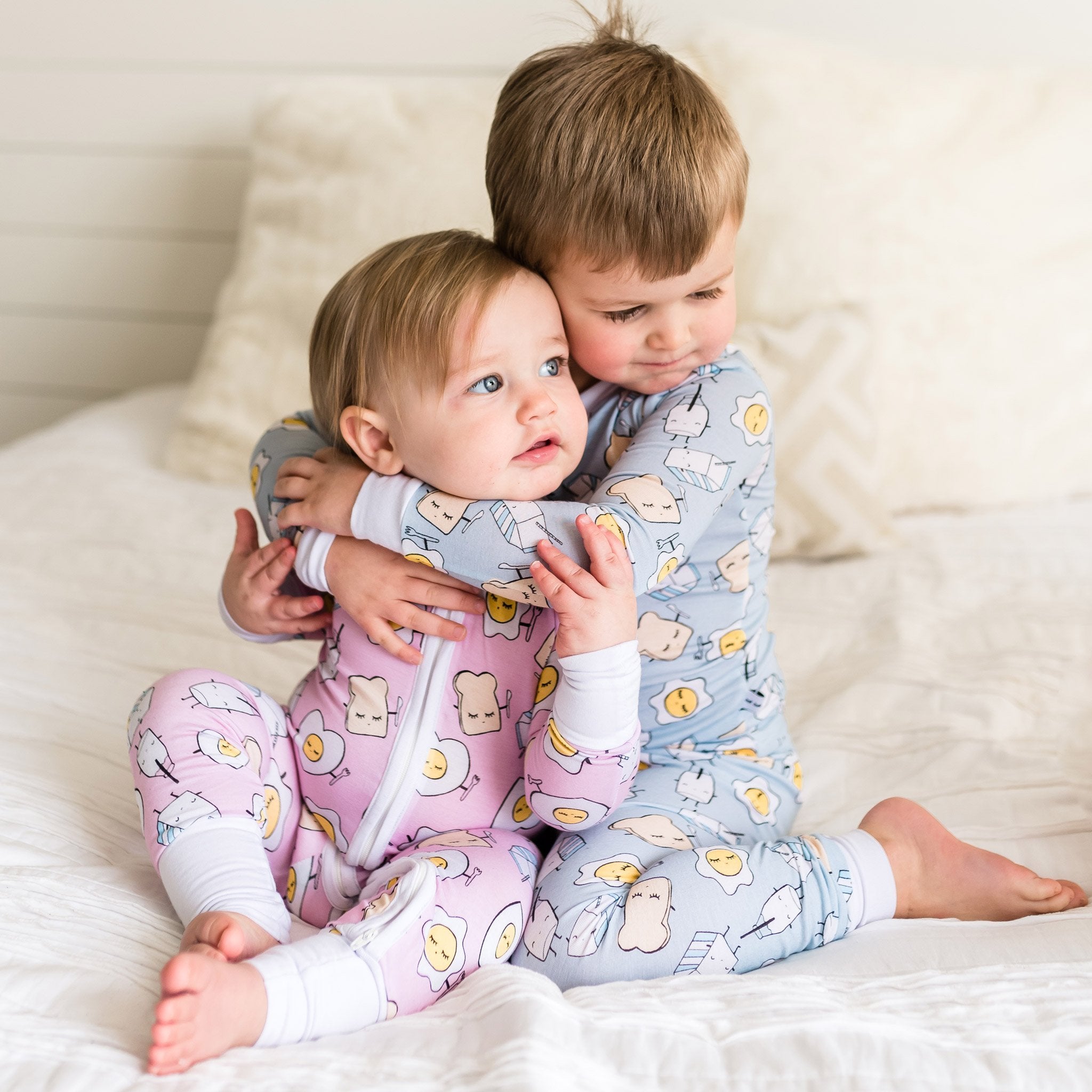 blue breakfast buddies two-piece bamboo viscose pajama set