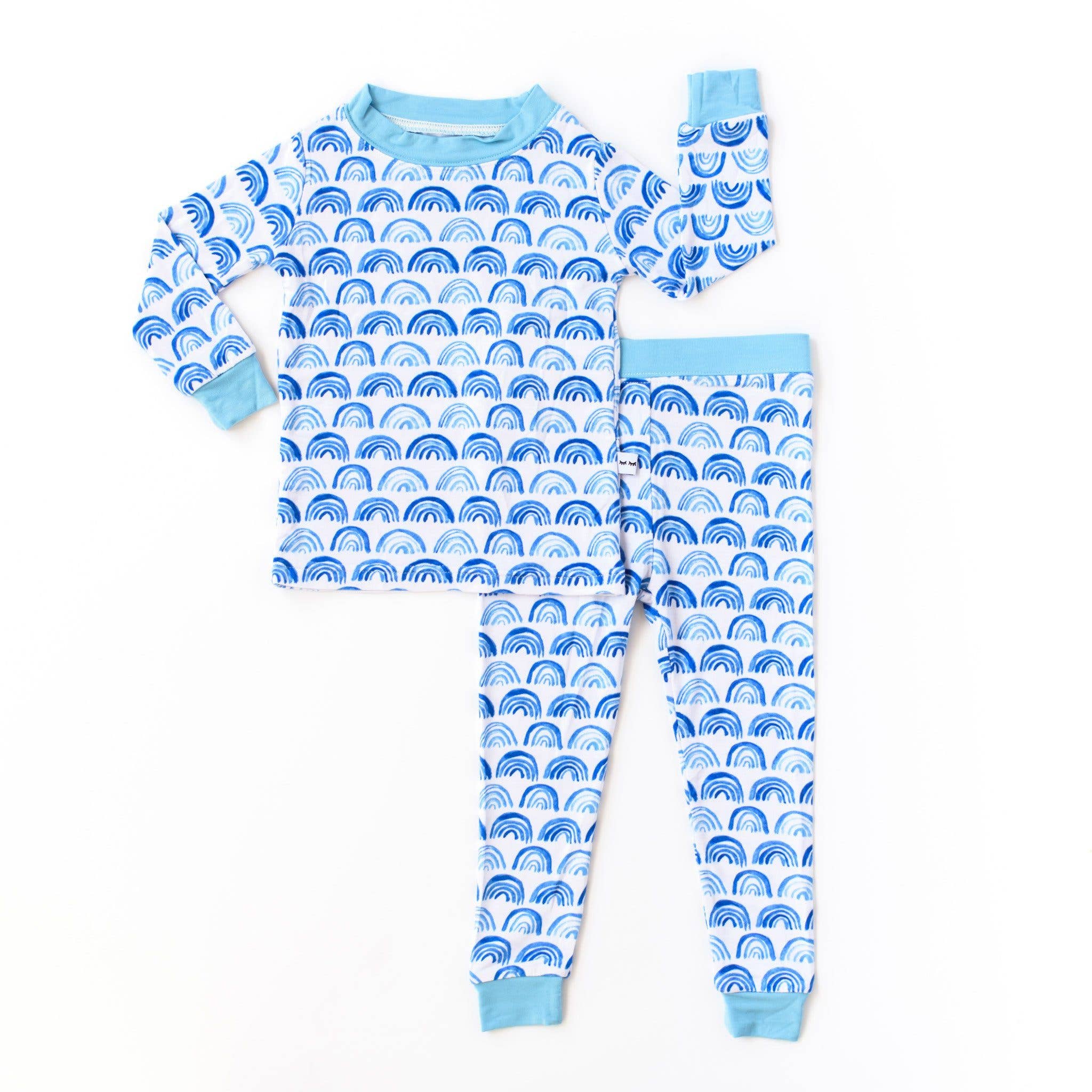 blue rainbows two-piece bamboo viscose pajama set
