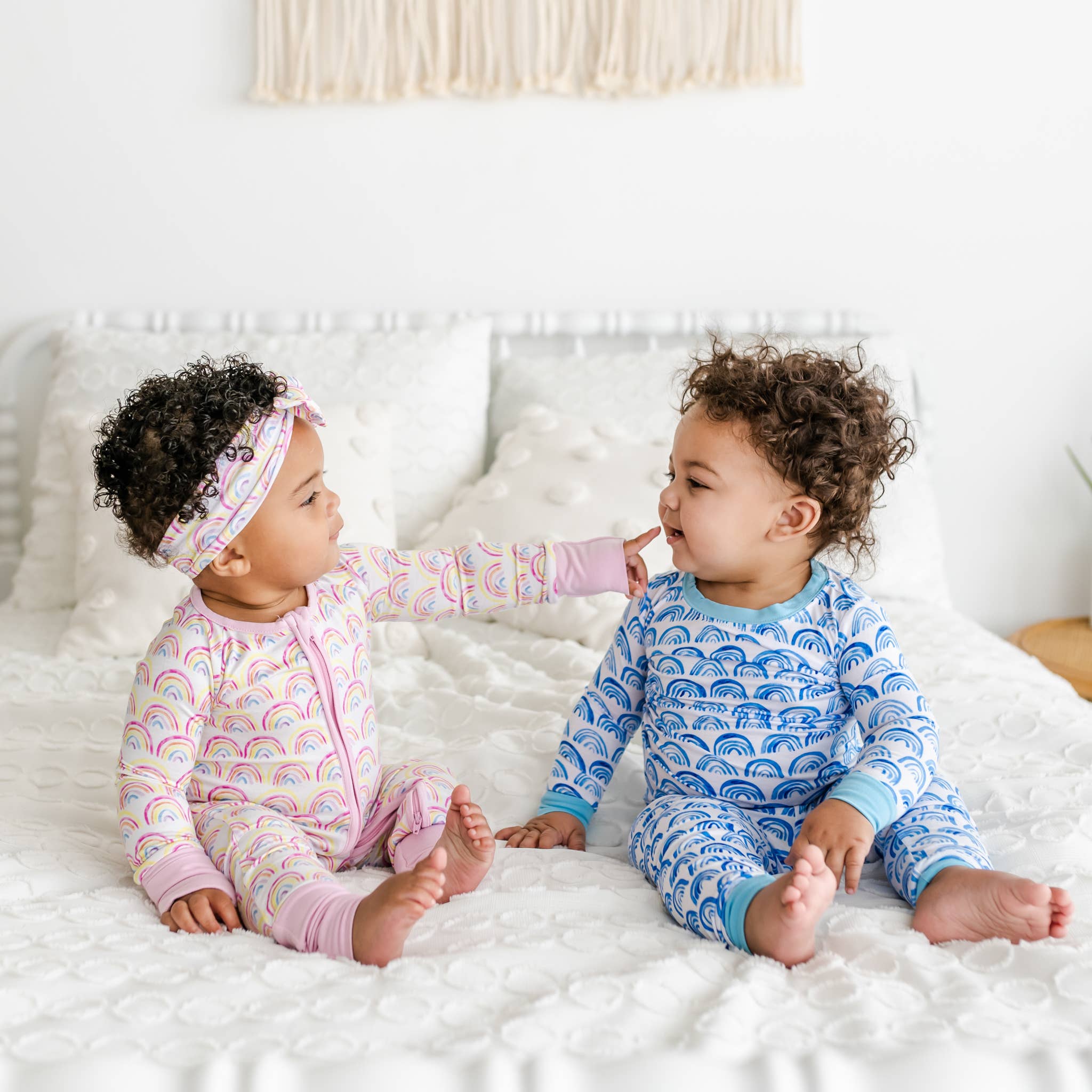 blue rainbows two-piece bamboo viscose pajama set