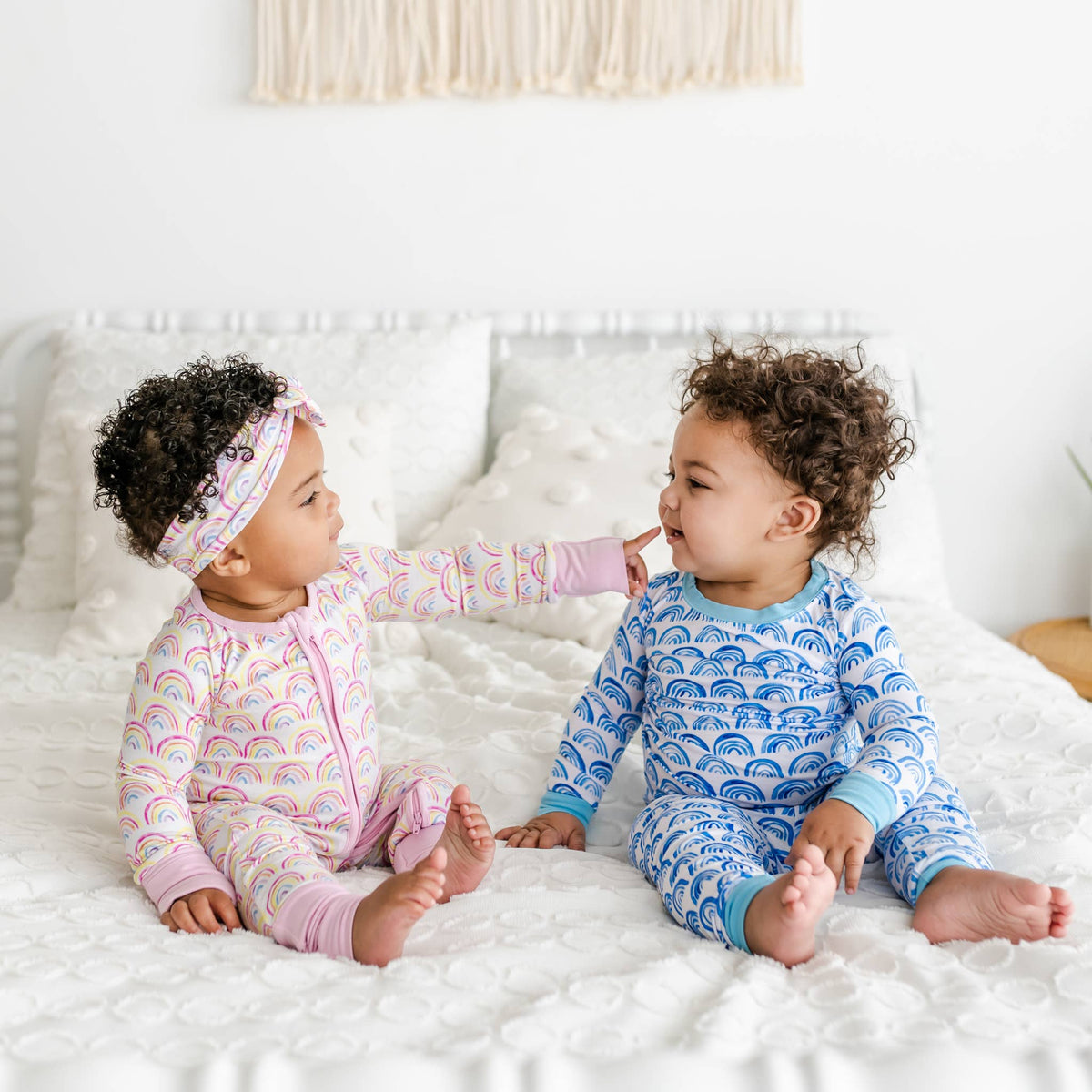 blue rainbows two-piece bamboo viscose pajama set