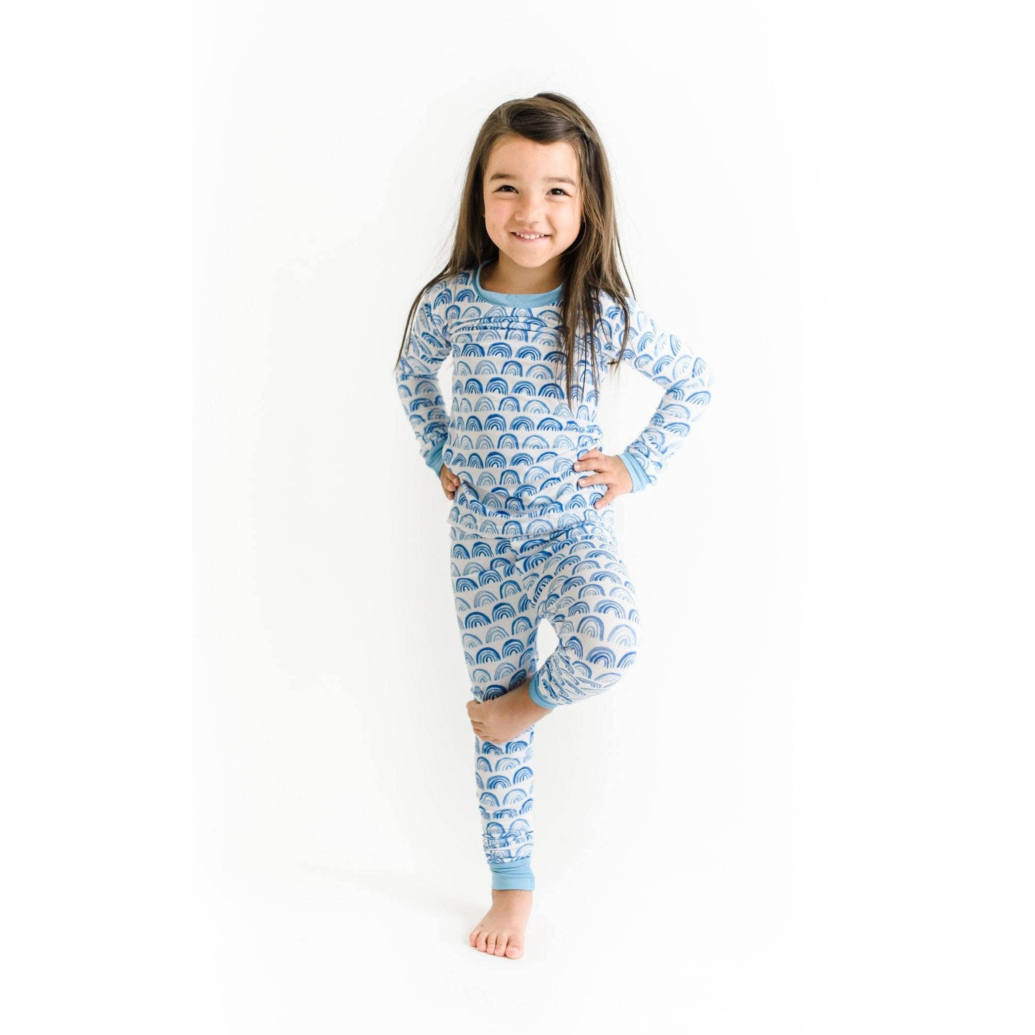 blue rainbows two-piece bamboo viscose pajama set