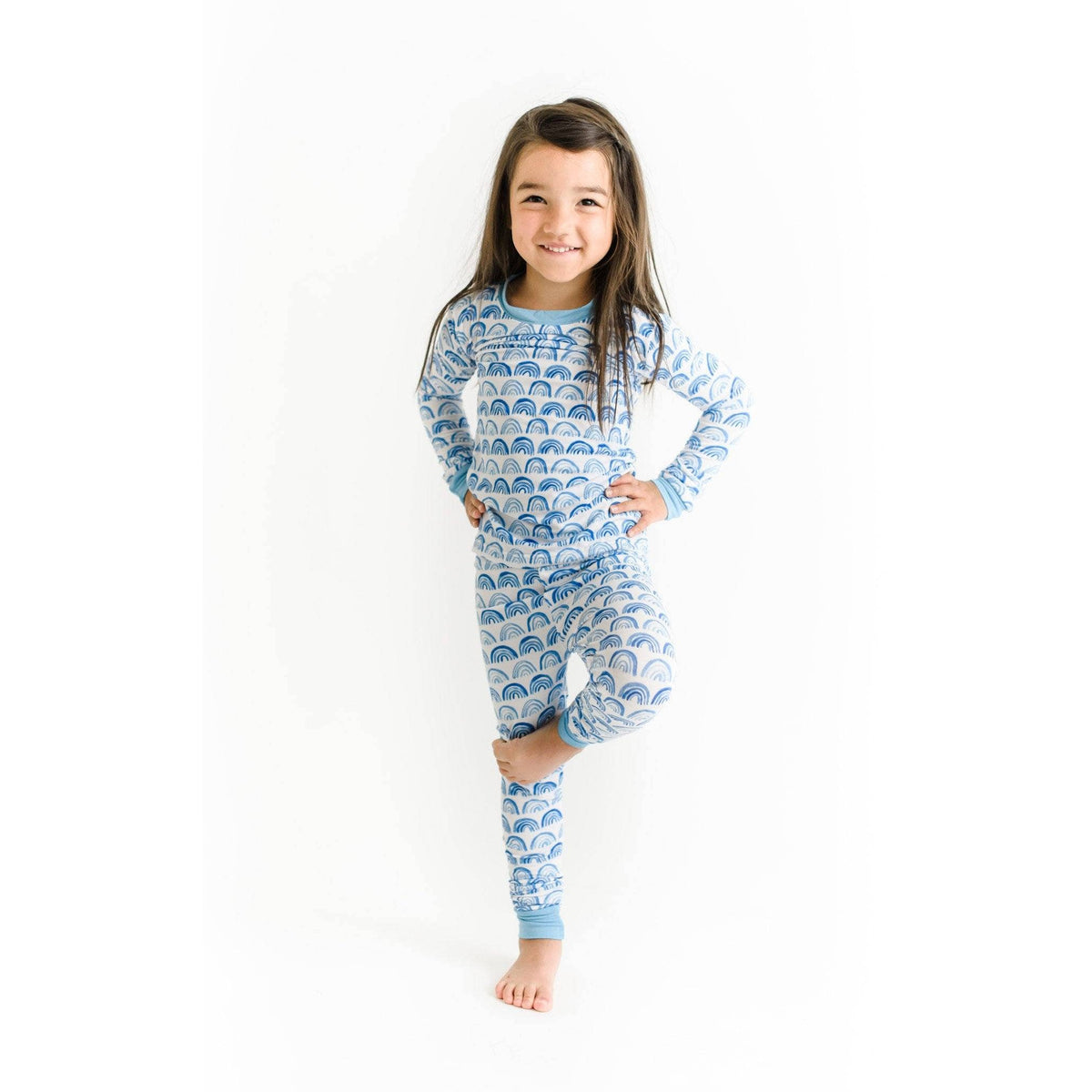 blue rainbows two-piece bamboo viscose pajama set