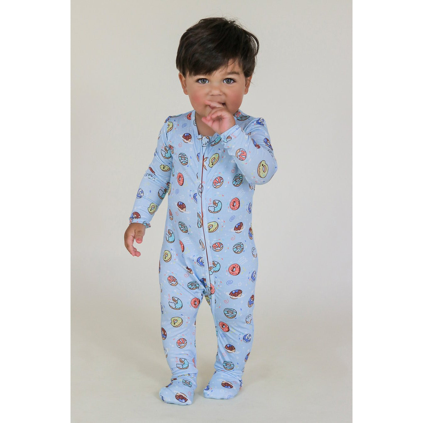 blue space donut bamboo convertible footie
