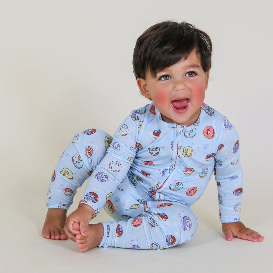 blue space donut bamboo convertible footie