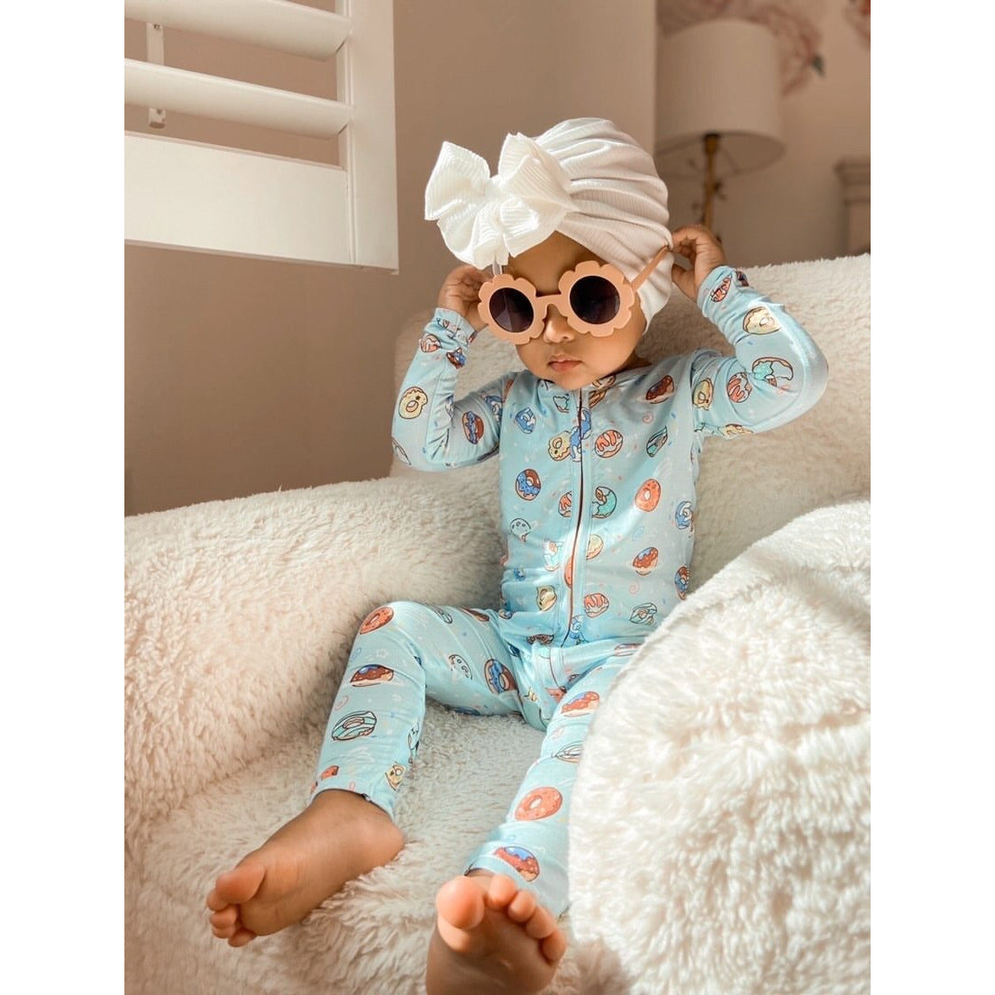 blue space donut bamboo convertible footie