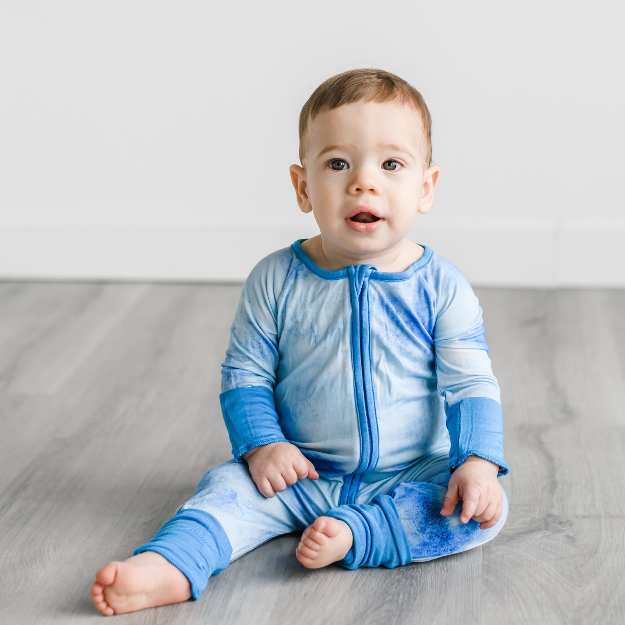 blue watercolor bamboo viscose convertible romper/sleeper