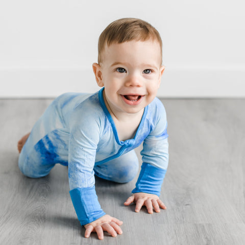 blue watercolor bamboo viscose convertible romper/sleeper