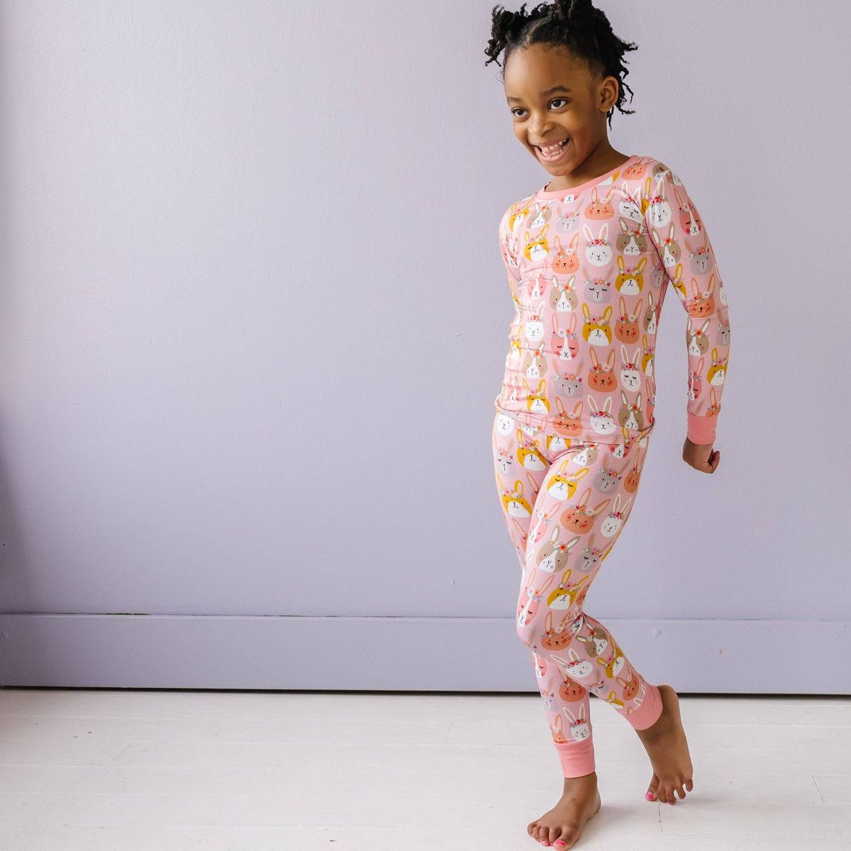 boho bunnies two-piece l/s bamboo viscose pajama set