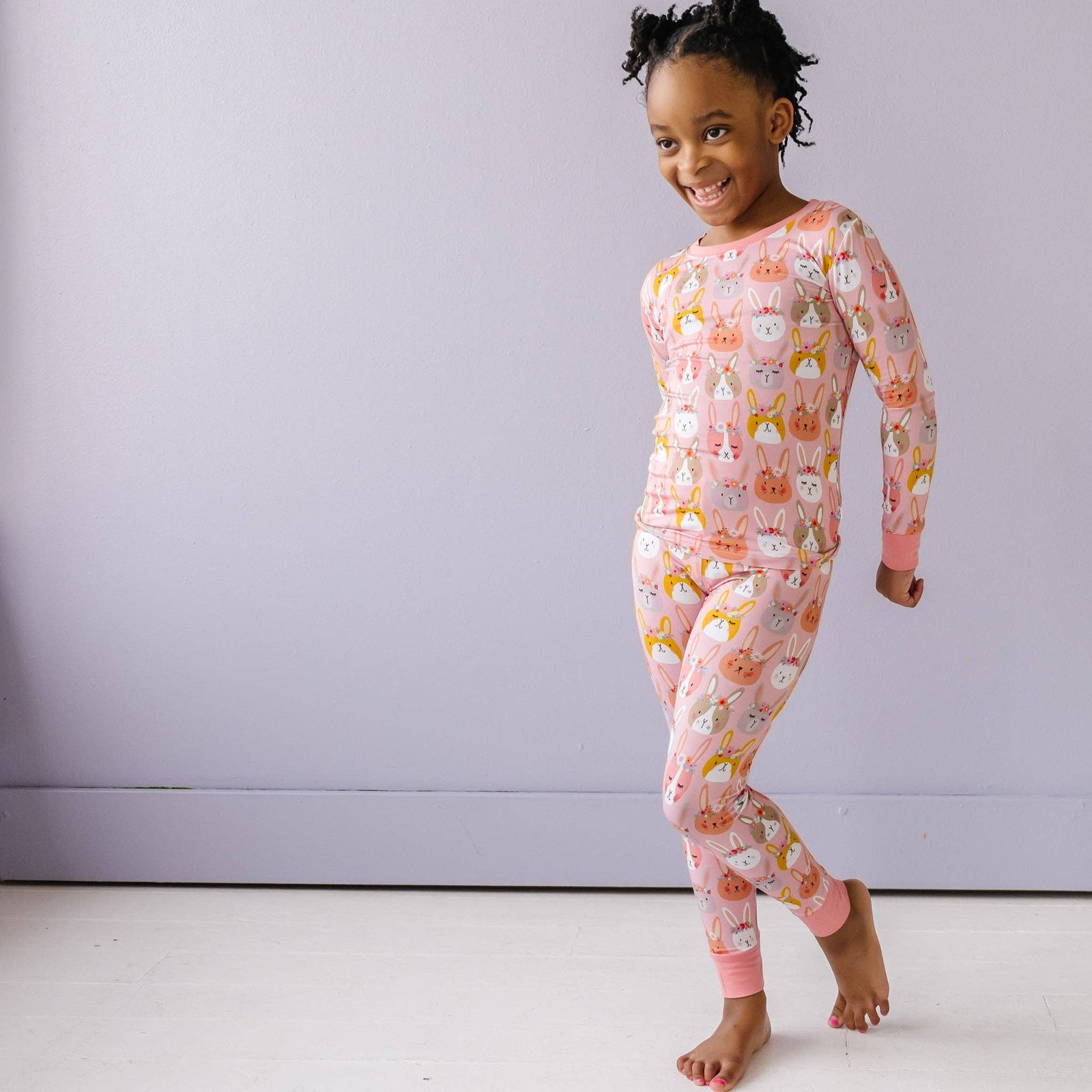 boho bunnies two-piece l/s bamboo viscose pajama set