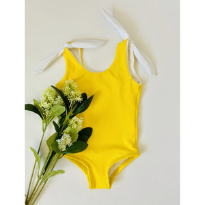 bonbon swim tinsley shoulder tie suit in lemon
