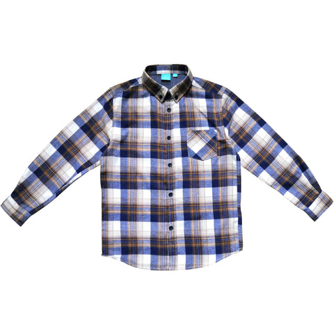 button down woven shirt with pocket in blue