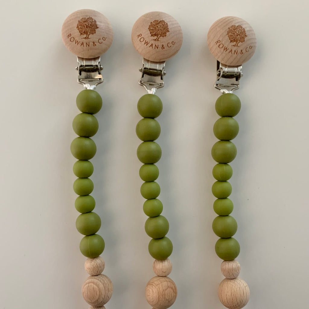 carolyn pacifier clip in olive